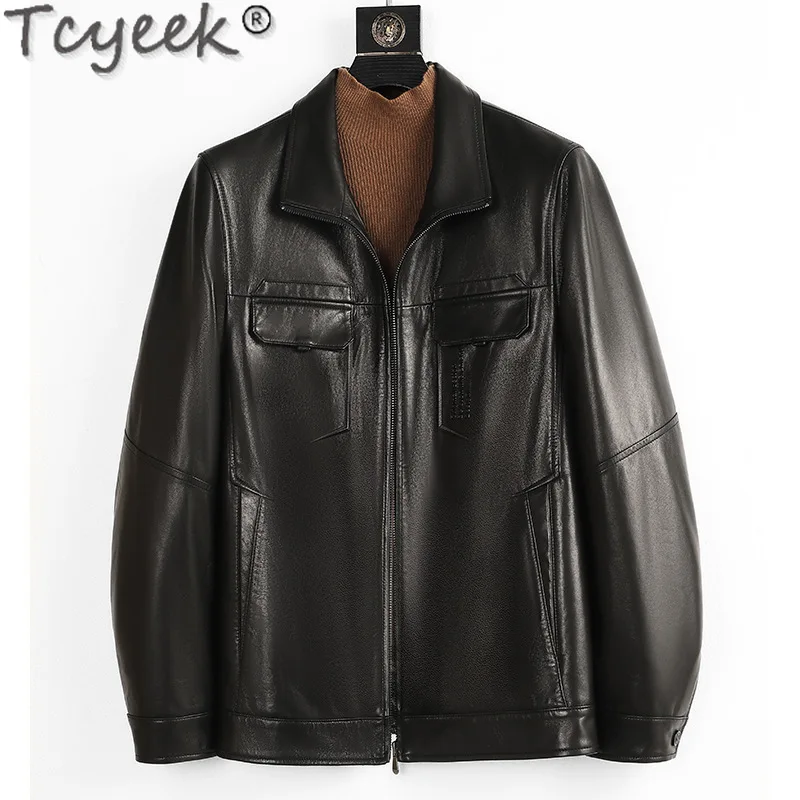 

Tcyeek Genuine Leather Jacket for Men 2025 Business Casual Coat Spring Autumn Clothes Oil Wax Goatskin Mens Coats Jaqueta Couro