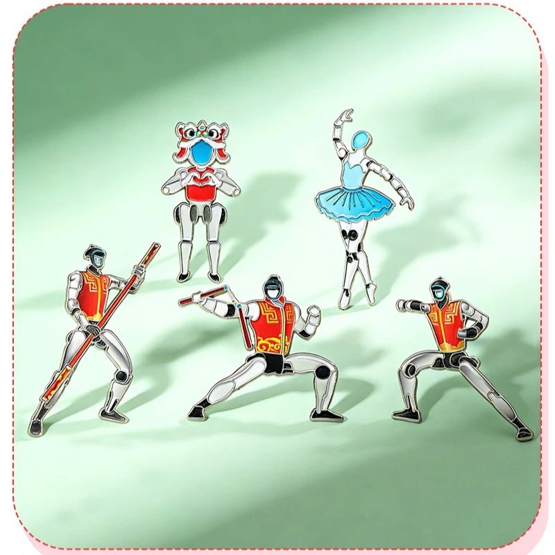 Cartoon AI Robot Brooch Mech Warrior Martial Arts Ballet Metal Badge Pin DIY Clothes Bags Shoes Hat Scarf T-shirt Jeans Unisex view 4