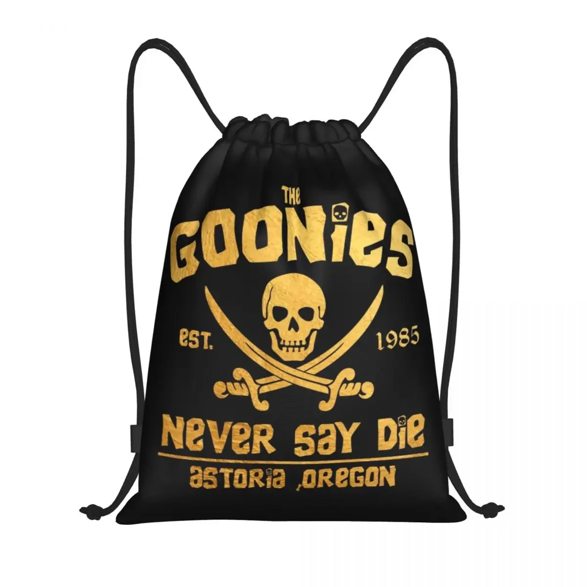 Custom The Goonies Never Say Die Drawstring Bags Women Men Foldable Sports Gym Sackpack Gothic Pirate Skull Training Backpacks