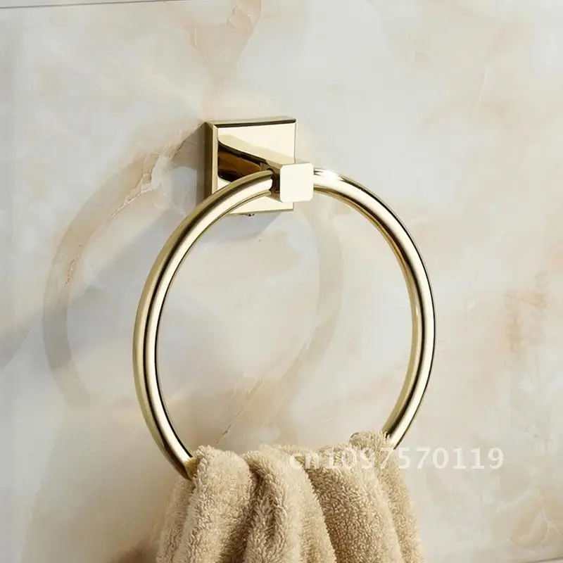 Round Towel Rings European Style Soild Ring Gold Holder Wall-Mounted Towel Towel Bathroom Rings Towel Brass