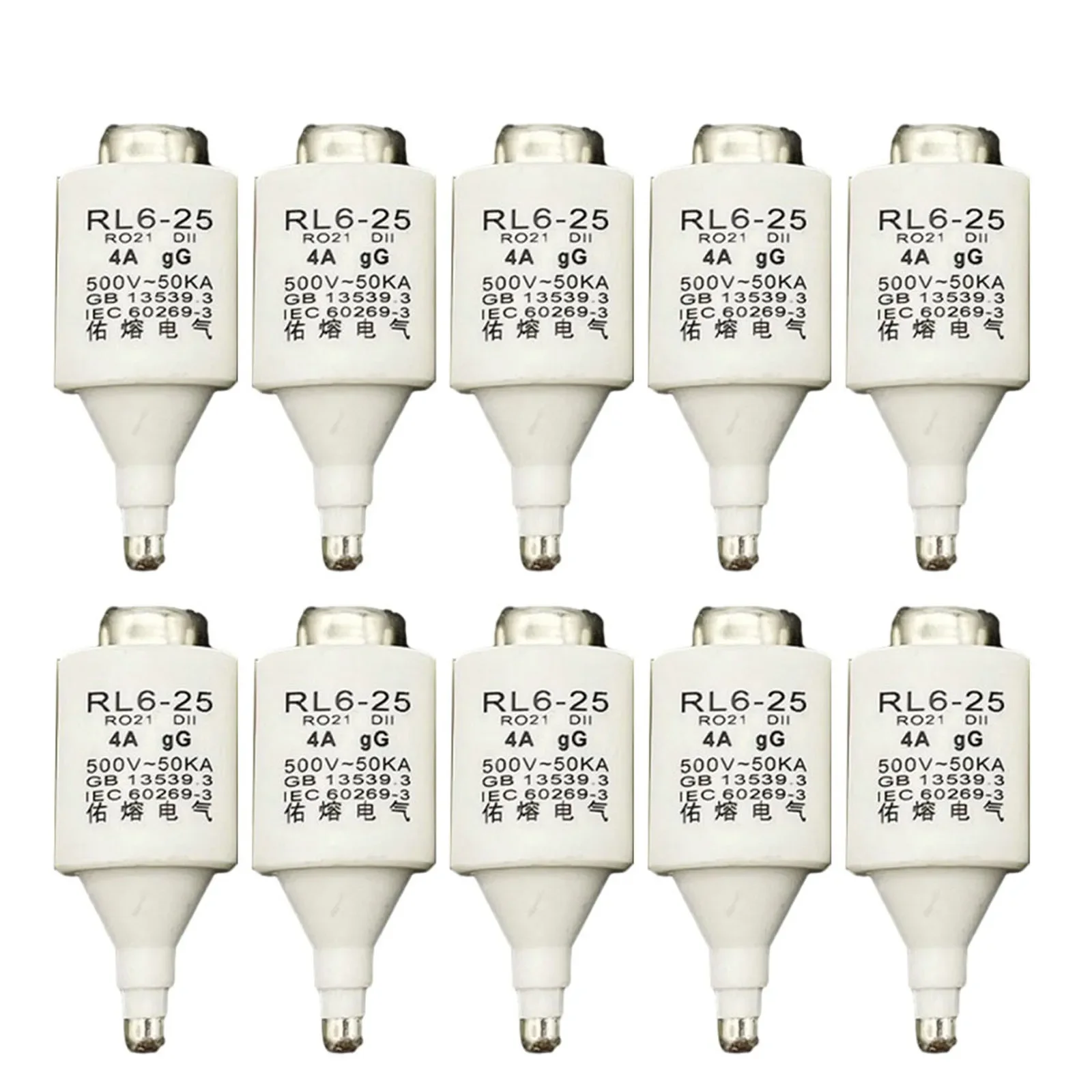 Pacote expansível de 10 fusíveis cerâmicos espirais RL6 25 R021 DII E27 gG Diazed Inserts 500VAC Proteção de longa duração