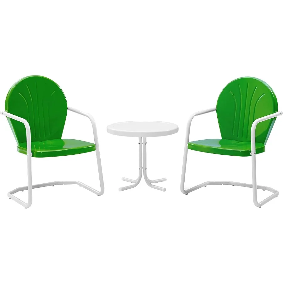 Retro Metal Bistro Patio Set with 3Piece Outdoor Chairs and Side Table for Porch Grasshopper Green Durable and Stylish Outdoor