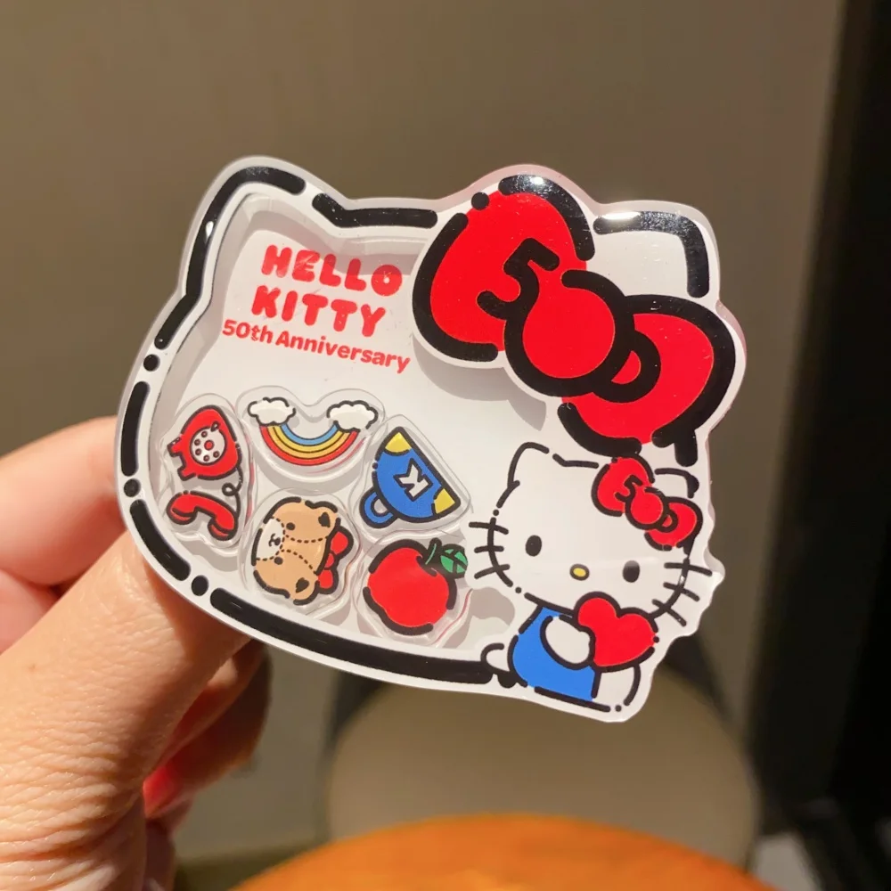 

Kawaii Hello Kitty Mobile Phone Bracket Cute Sanrio Cartoon KT Cat Folding Telescopic Desktop Lazy Bracket Finger Buckle Gifts