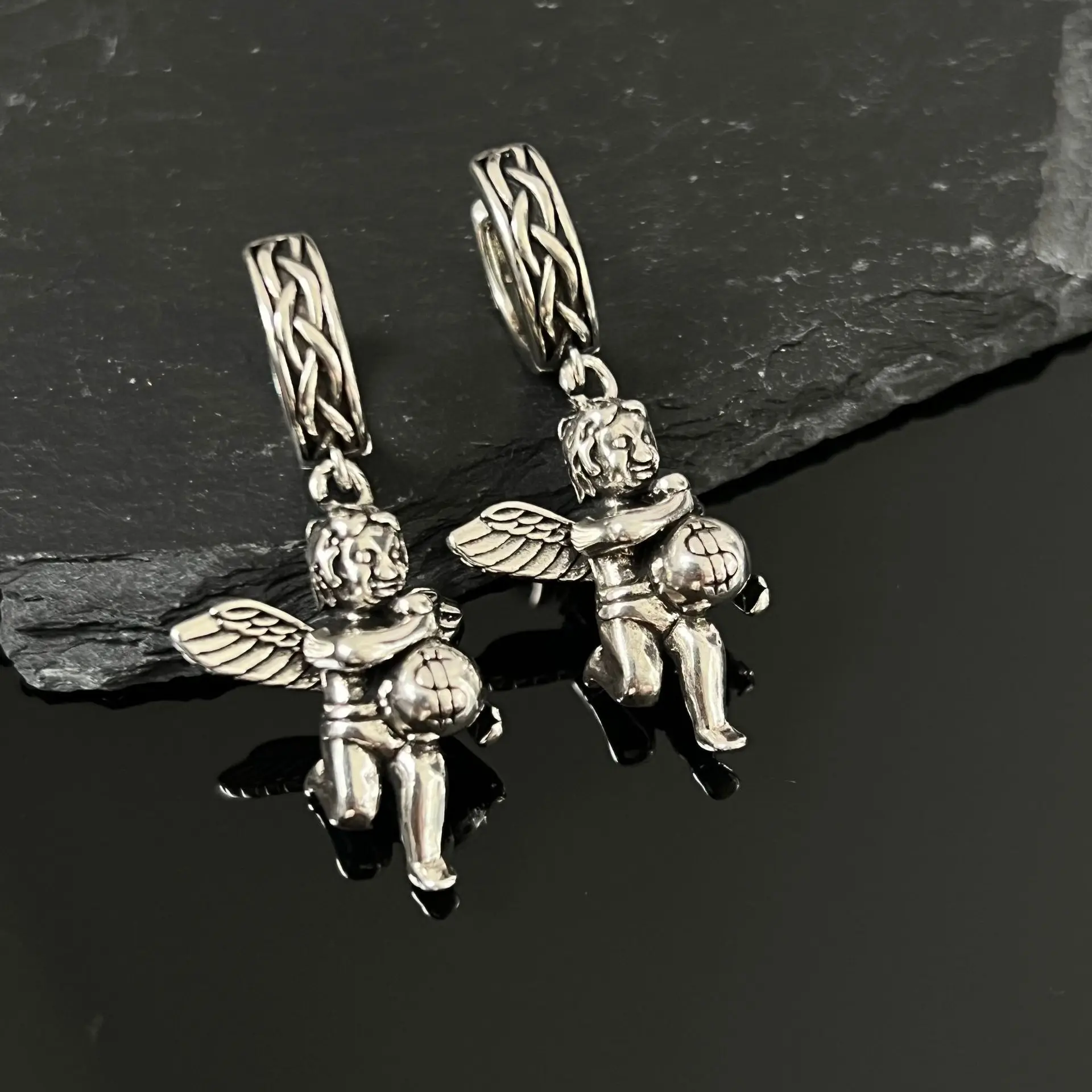 Three Dimensional Angel Earrings With European And American Cupid Angel Wings Personalized Retro Earrings Jewelry