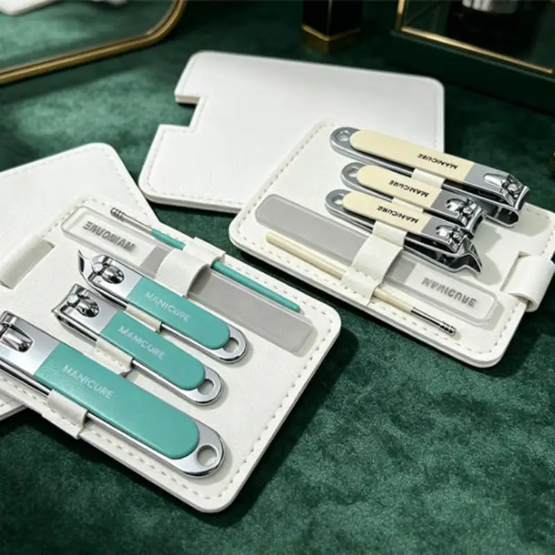 5pcs Professional Manicure And Pedicure Kit Includes Nail Clipper Nail File And Ear Pick Portable Storage Case Tool