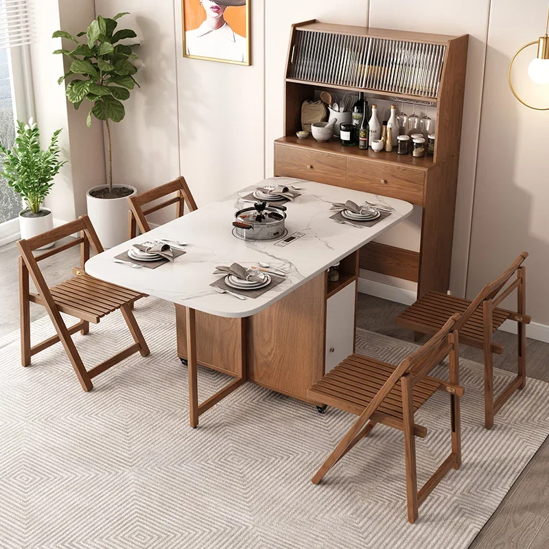 

Multifunctional Foldable Dining Tables and Chairs Set Modern Simple Dining Table Sideboard Cabinet Integrated Household