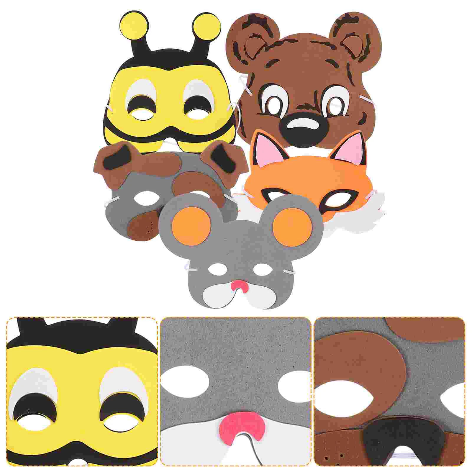 5pcs Cartoon Animal Mask Funny Mask Performance Props Cosplay Party Supplies 1pc Dog 1pc Mouse 1pc Beer 1pc Bee 1pc