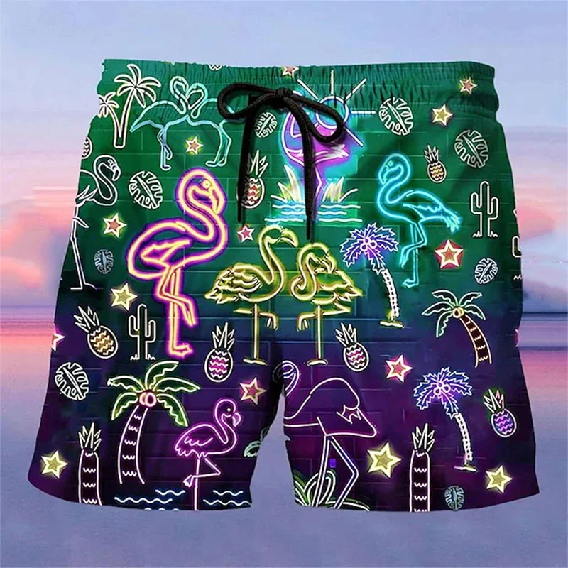 

3D neon color printed beach shorts, men's Hawaiian swimsuits, retro, surfing, casual surfing pants, swimsuits