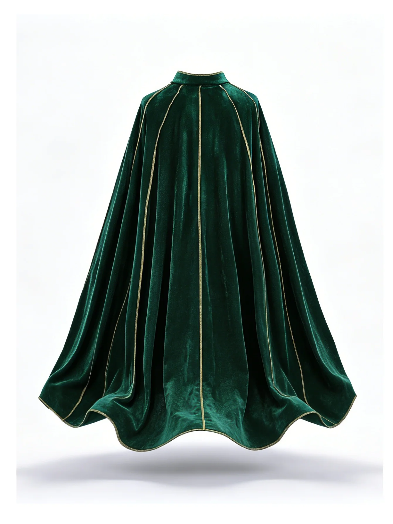Women Vintage Green Velvet Cape Cloak Gold Trim Stand Collar Cosplay Costume Long Cape For Halloween Party Medieval Renaissance Dress Up view 2