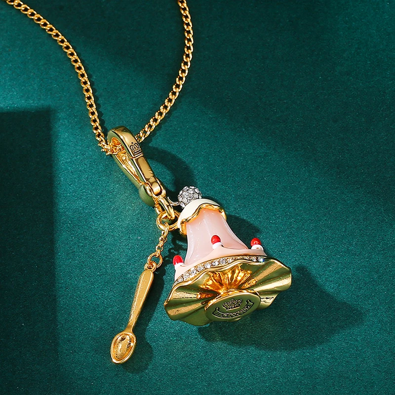 

1Pc Exquisite Cute Enamel Cherry Icecream Spoon Pendant Necklace for Women Sweet Personality Party Jewelry Chic Girlfriend Gift
