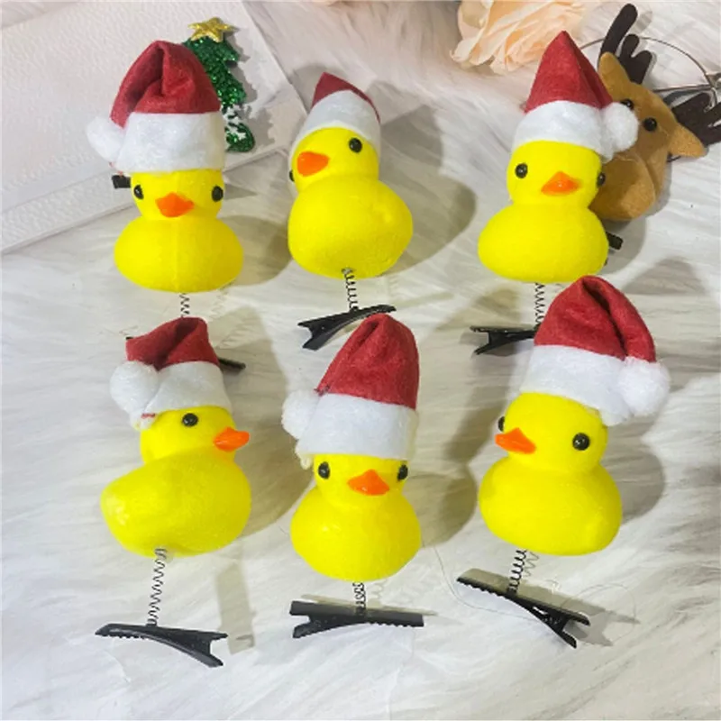 10pcs Set Cartoon Cute Santa Hat Design Duck Shaped Plush Hairpin Fashion Lovely Capybara Hair Clip Accessories Headwear Gifts