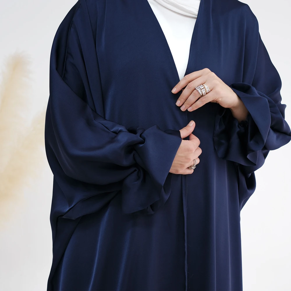 

Open Abayas Cardigan Satin Shiny Elegant Women Muslim Dress Kimono Dubai Islamic Turkey Arab Ramadan Femme Jalabiya Robe Kebaya
