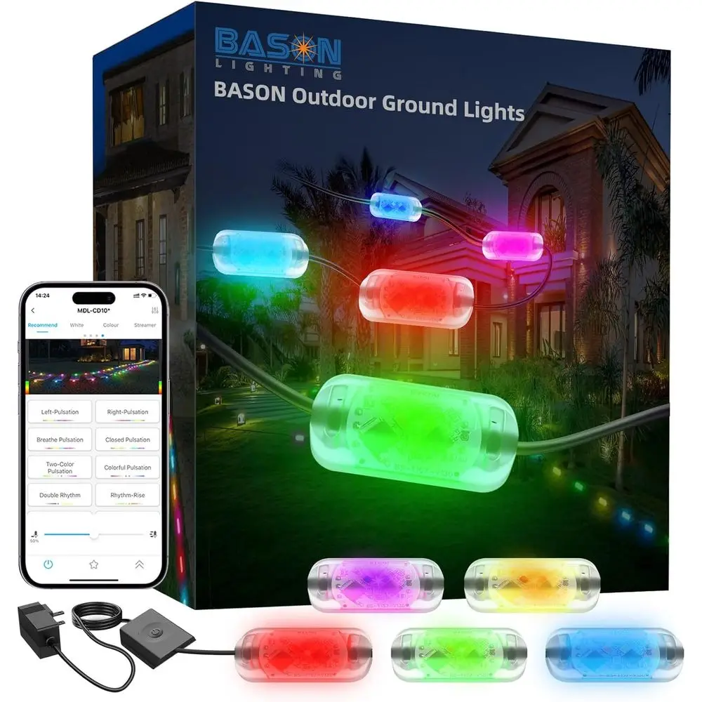 

Outdoor RGB Ground Lights, IP65 Waterproof, 24V, 30-Piece Set for Pathway and Garden, App-Controlled with 48 Scenes and Music Sy