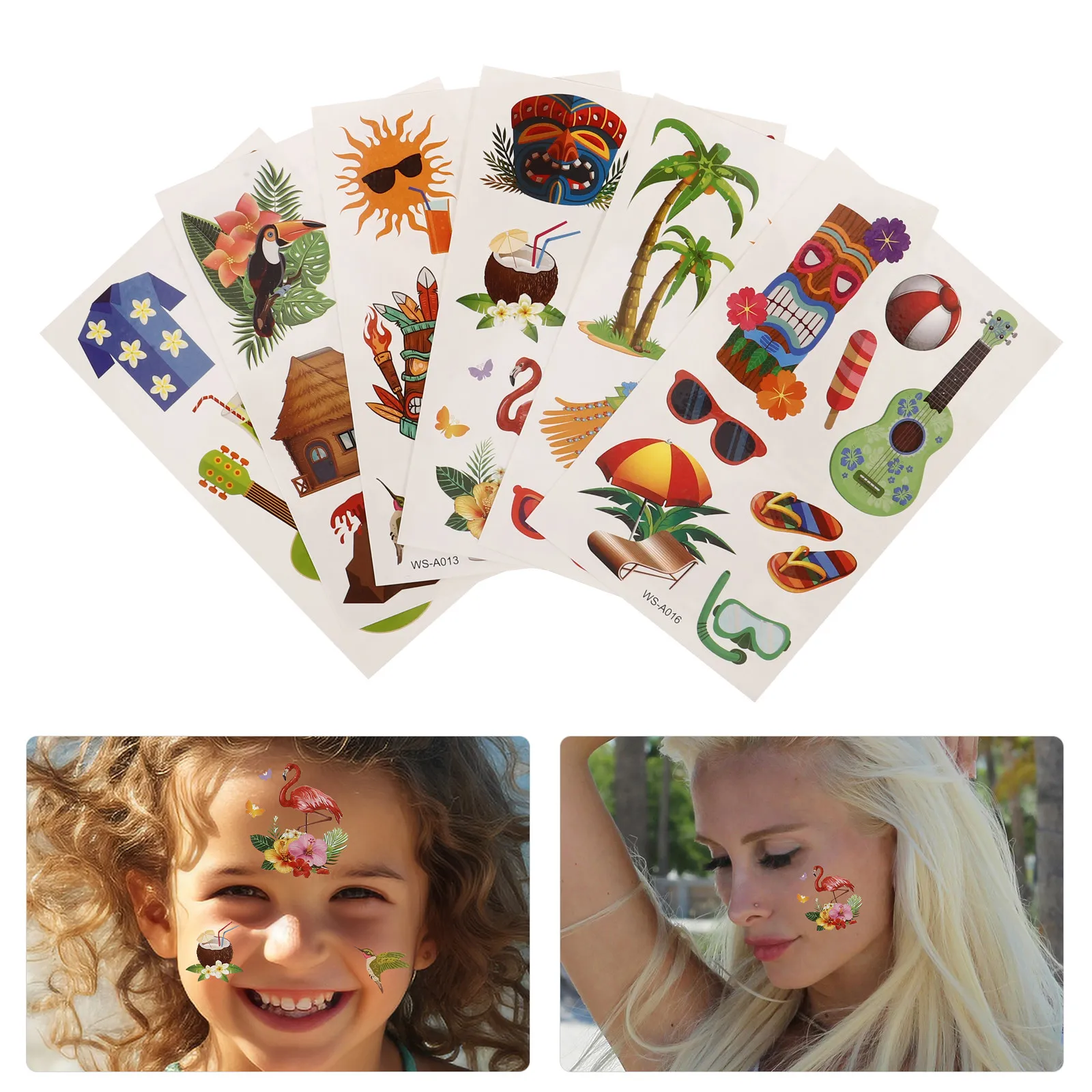 

6 листов наклеек: праздничные, мультяшные, для путешествий, пляжные, в гавайском стиле, милые украшения, декоративный реквизит для фото