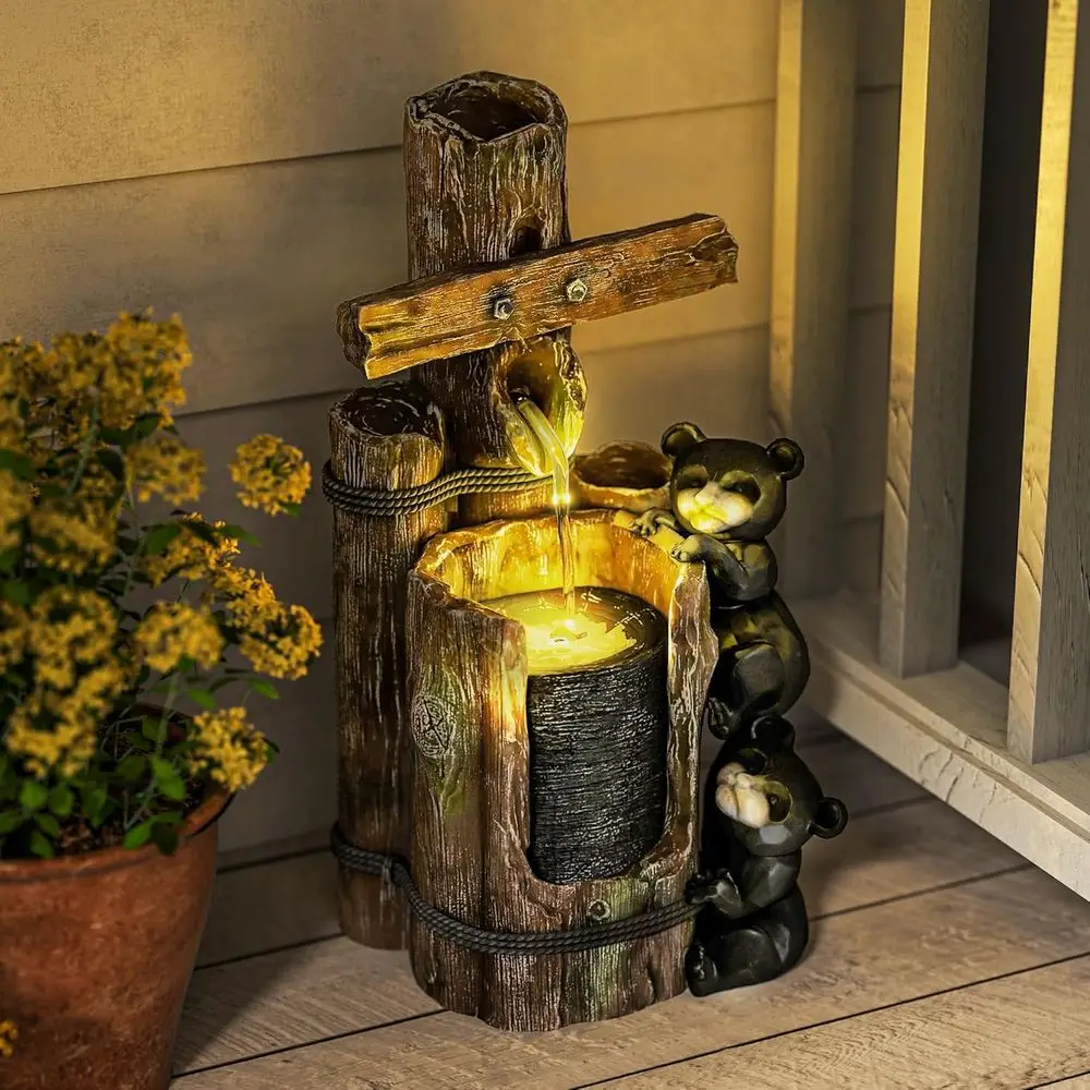 

Трехуровневый фонтан из полимерной смолы в форме медведя с LED-подсветкой для улицы, патио и сада