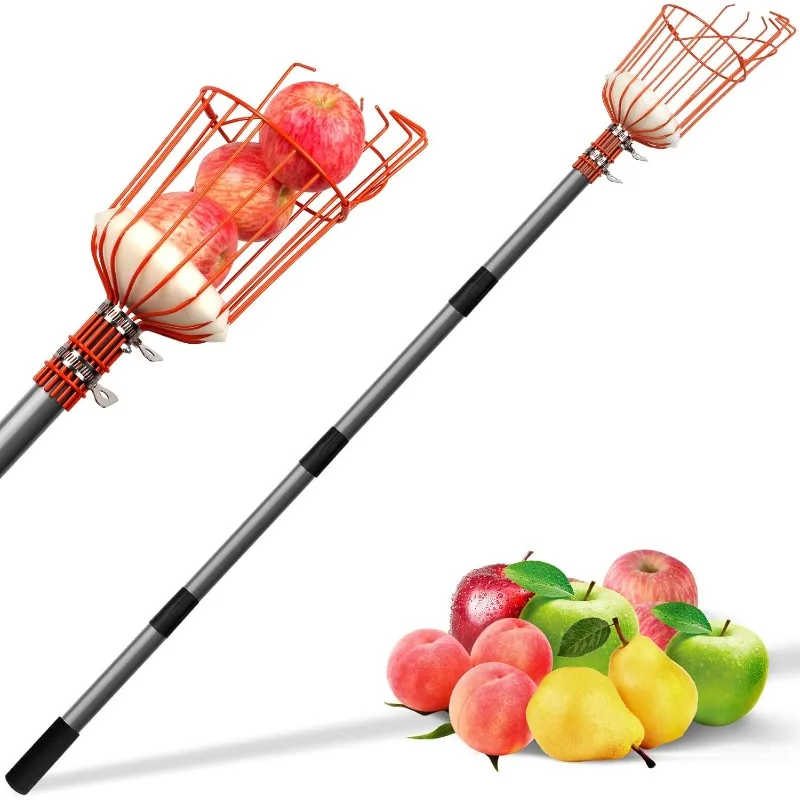 

8FT Fruit Picker, Adjustable Fruits Picker Tool with Lightweight Stainless Steel Pole and Big Basket