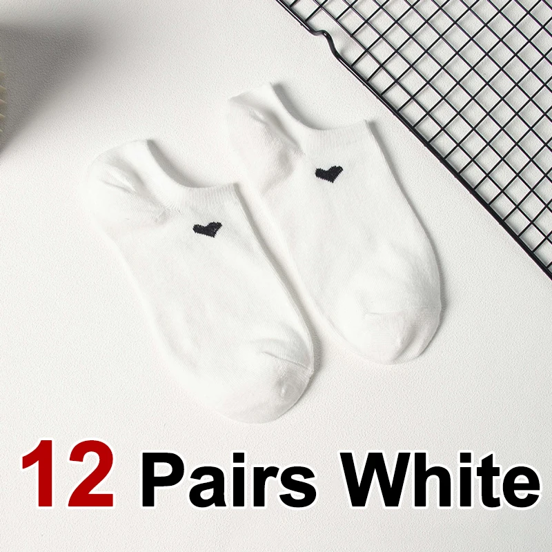 6/12 paar effen kleur hartvormige bedrukte dames korte sokken zomer ademend zacht comfortabel eenvoudige stijl casual sokken