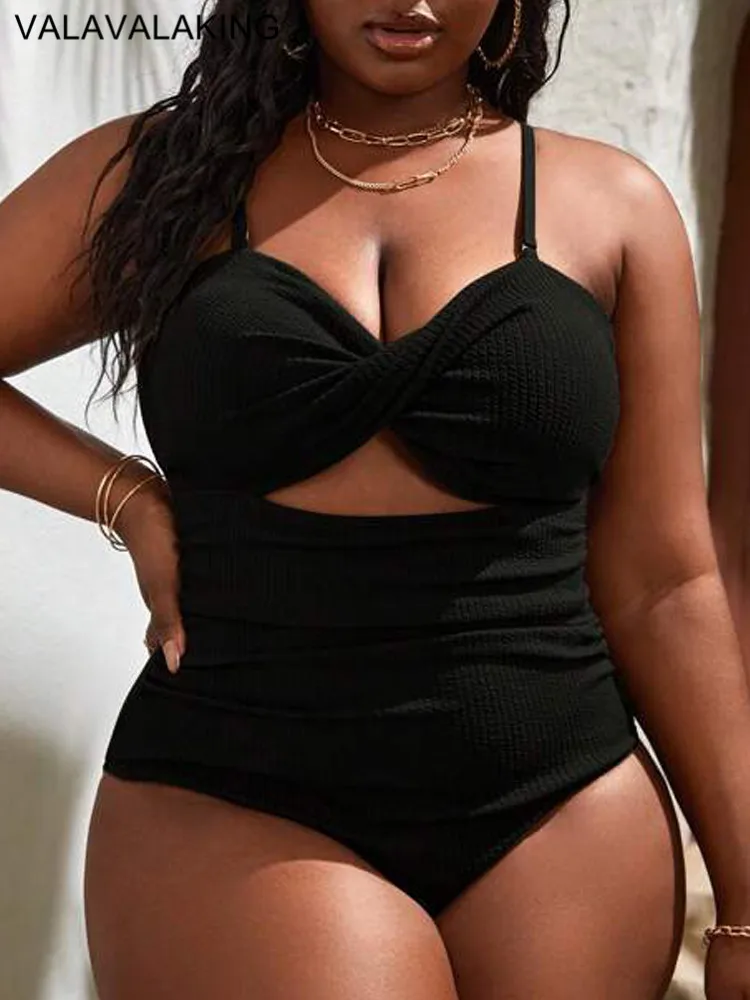 2025 Sexy Black Plus Size Stroje kąpielowe Kobiety Cross Push UP Duży Duży Jednoczęściowy Strój Kąpielowy Curvy Beach Brazylijski Chubby Strój