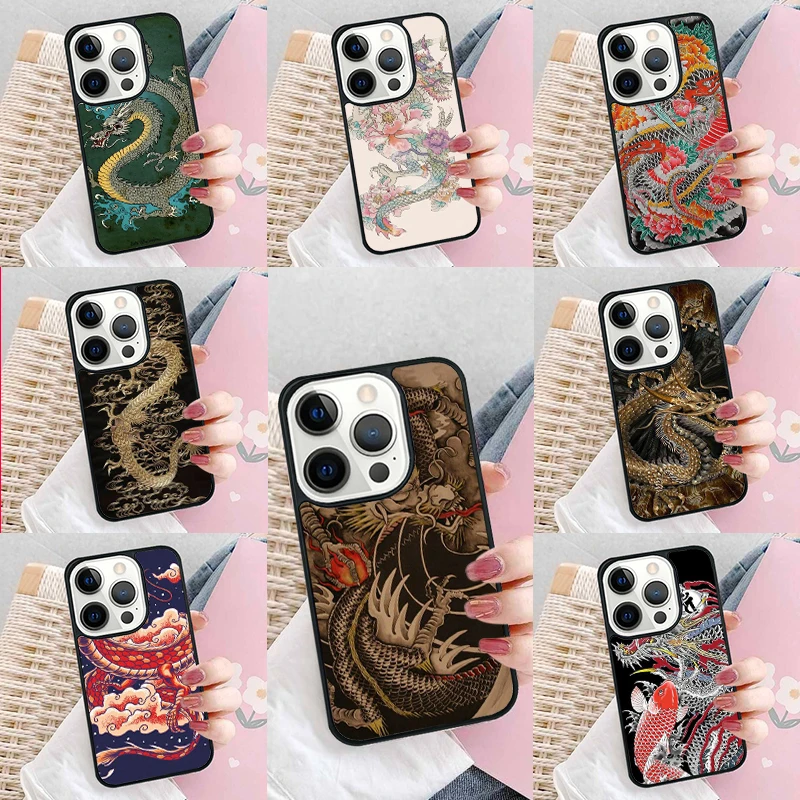 Ancient Japanese Dragon Soft Phone Case Cover for iPhone 16 Promax 15 Pro 13 14 Plus 11 12 Mini XR XS MAX Coque