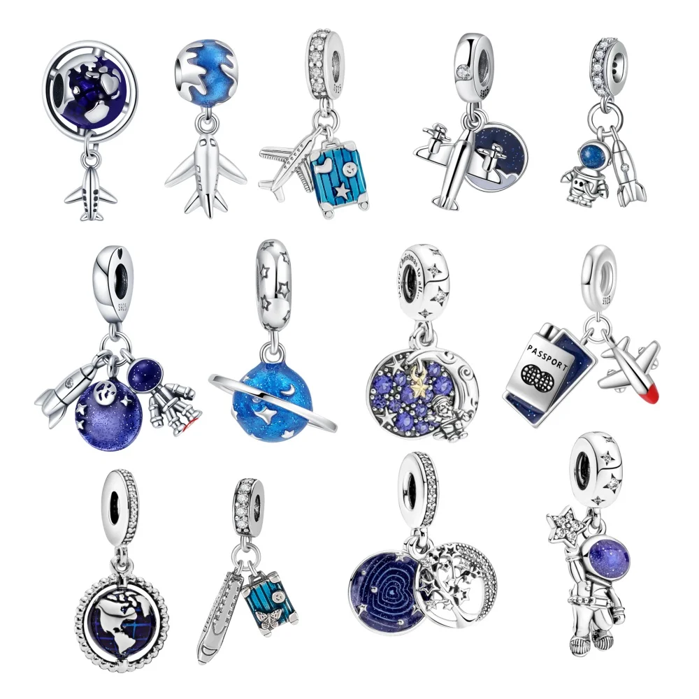 

Hot Sale Charms Bead 925 Sterling Silver Earth Airplane Travel Series Fit Bangle Bracelet Necklace DIY Jewelry Women Girl Gift