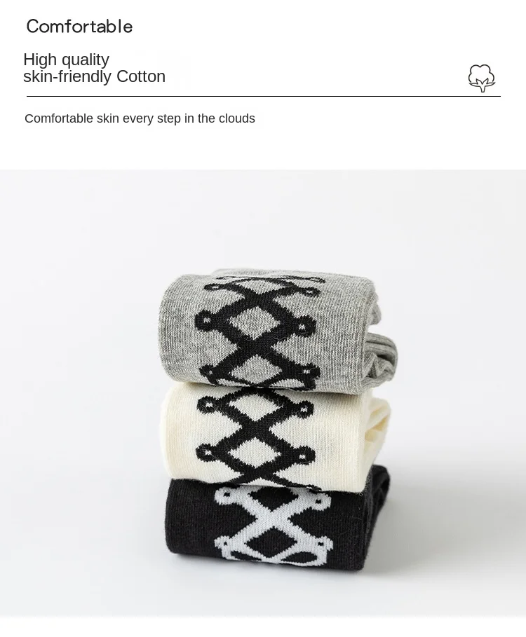 3 Paar kniehohe Slouch-Socken für Mädchen, schwarz, weiß, grau, Schleife, Frühling, stapelbare Strumpfhosen für Kinder von 3–12 Jahren, lässige Schulsocken – Detail 4