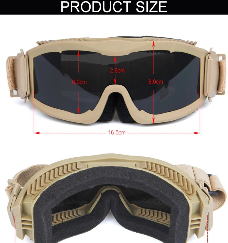 Tactical Goggles Sunglasses 3 Lens Airsoft Paintball Windproof Ballistic Glasses glasses