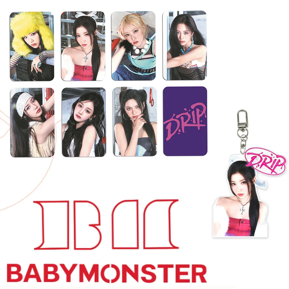 2Pcs/Set Babymonster DRIP Album Acrylic Keyring Photocards Ahyeon Chiquita Rora Ruka Fashion Keychains Cards Bag Decor Fans Gift