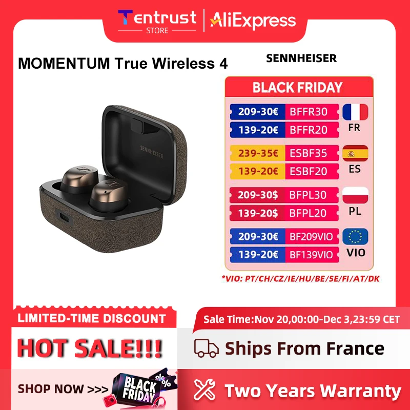 Sennheiser-MOMENTUM True Wireless 4 Smart Mdiateur phones BTAllemands, Crystal Clear Sound, 30 heures d'autonomie, Adaptive Active Noise Cancellatio