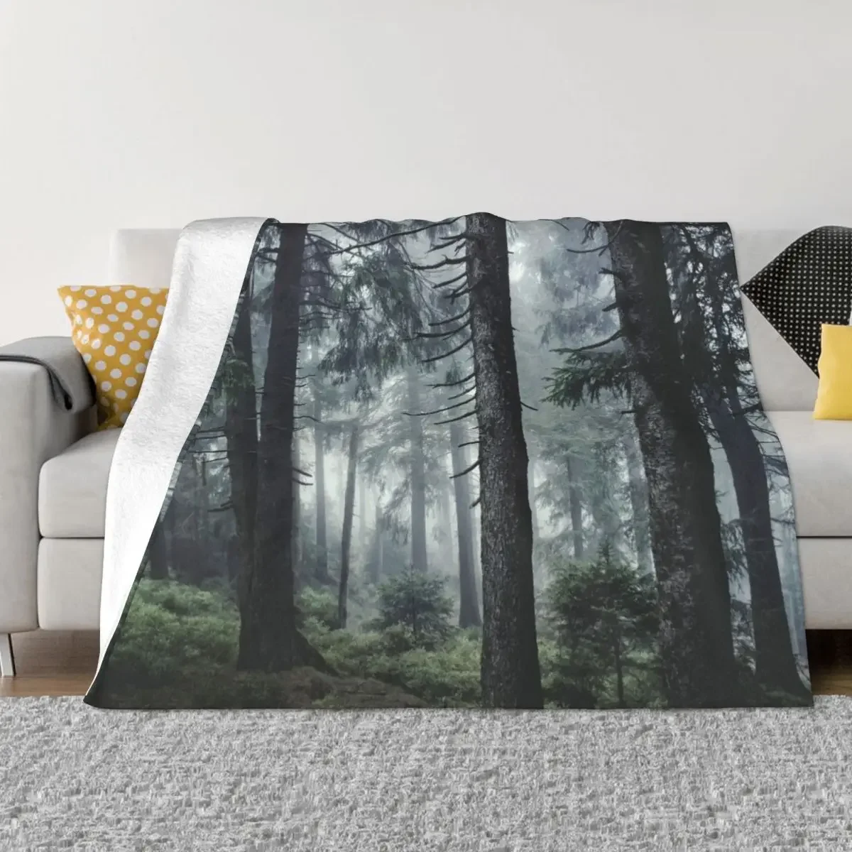 

Path Vibes // Wild Romantic Misty Retro Fall Wilderness Fairytale Forest With Cascadia Trees Covered In Magic Blue Throw Blanket