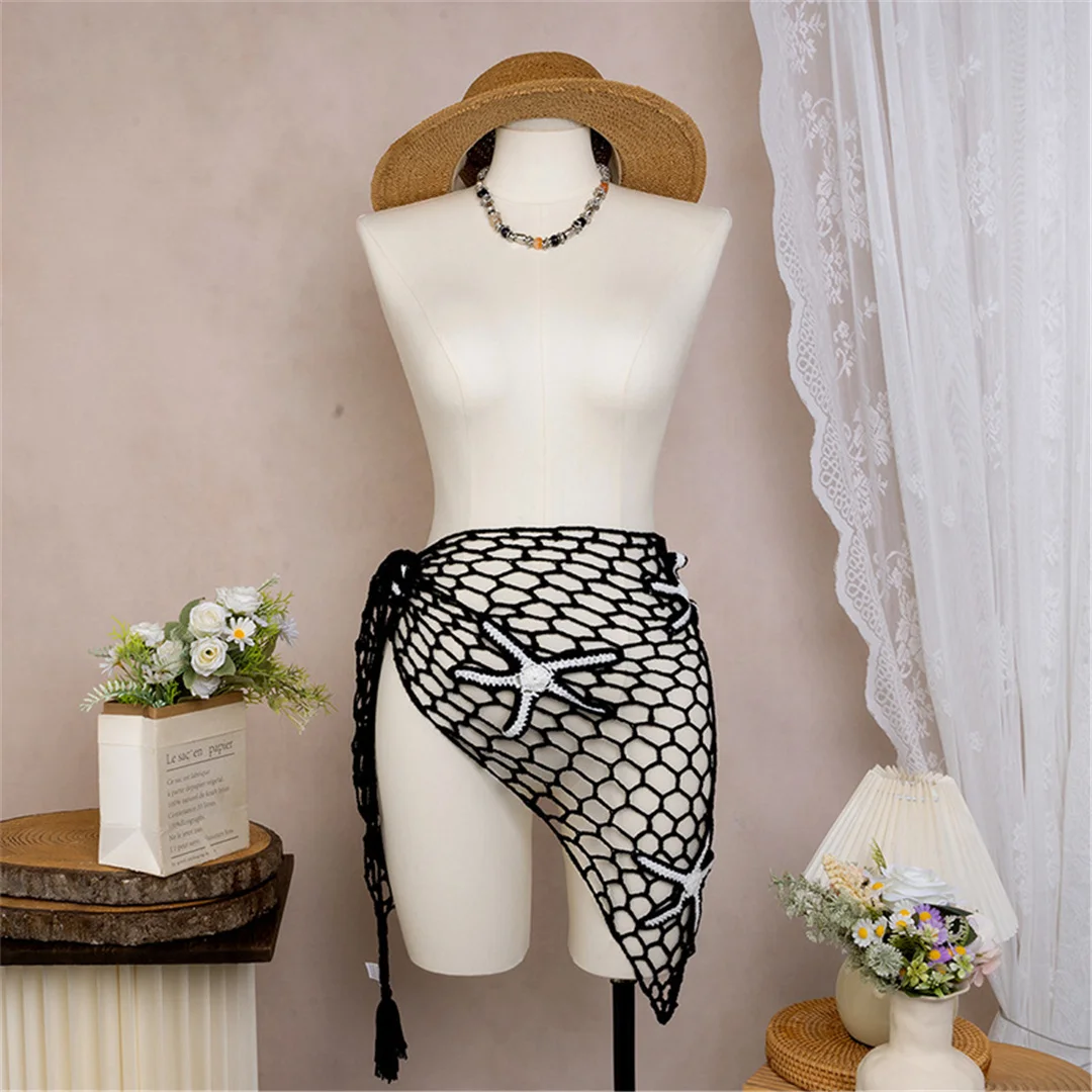 Neues 3D-Stern-Hohlmuster-Häkel-Sarong-Pareo-Strandkleid, Strandkleidung, Strandmode, Strandüberwurf, Überwürfe, Damen, V7309 – Detail 12
