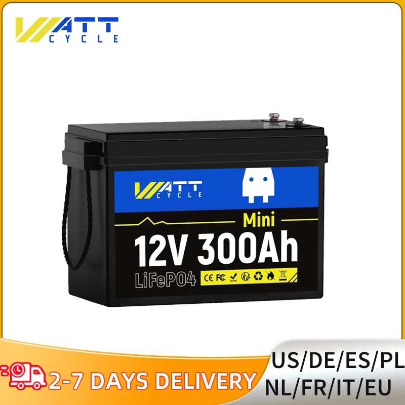 WattCycle 12V 300Ah Mini LiFePO4 Battery  Grade A Cells Rechargeable Efficient Portable Lithium Iron Phosphate Batteries