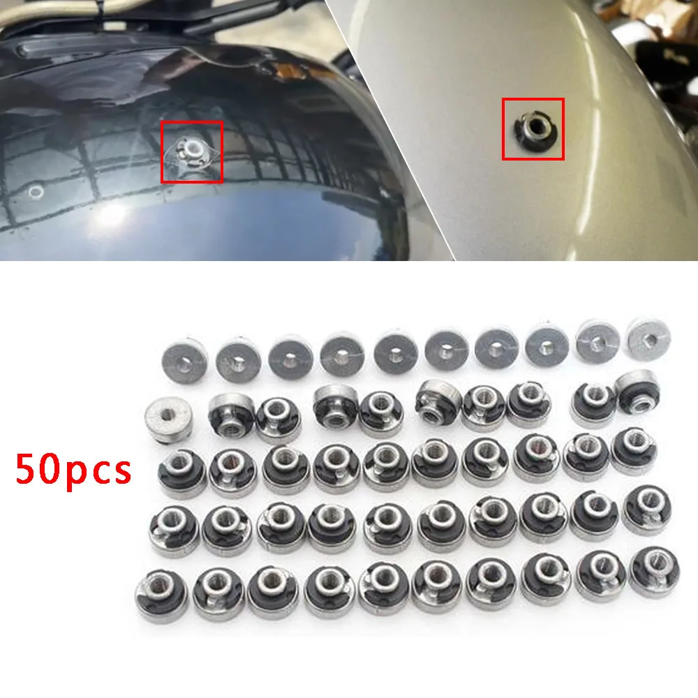 50 Pieces Fender Nut With Nylon Retaining Washer Kit 6Mm Seat Nut Kit Compatible With Harley Davidson Aluminum Silver Seat Nut