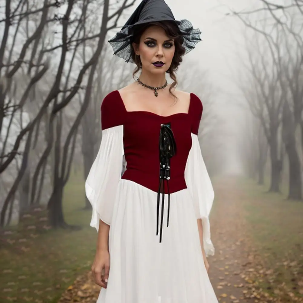 Slim-fitting Renaissance Dress Polyester Witch Costume Dress Witch Dress Halloween Costume for Women with Batwing for Dance