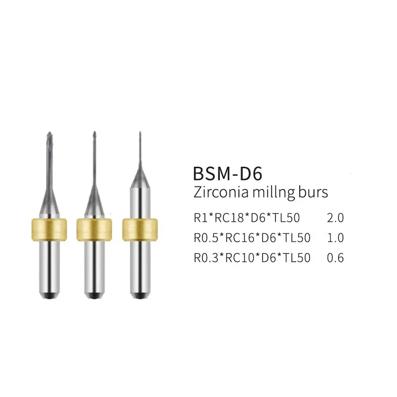 

1PC Dental Lab BSM Zirconia Milling Burs DLC,DC Coating For CADCAM Cutting Zirconia Block Overall Length 50mm Shank 6MM