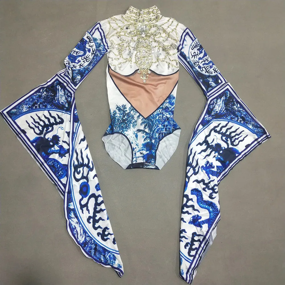 خمر المطبوعة الراين ارتداءها معبد كم يوتار فريق الرقص مرحلة الأداء ملابس النساء ملهى ليلي زي الحفلات #4