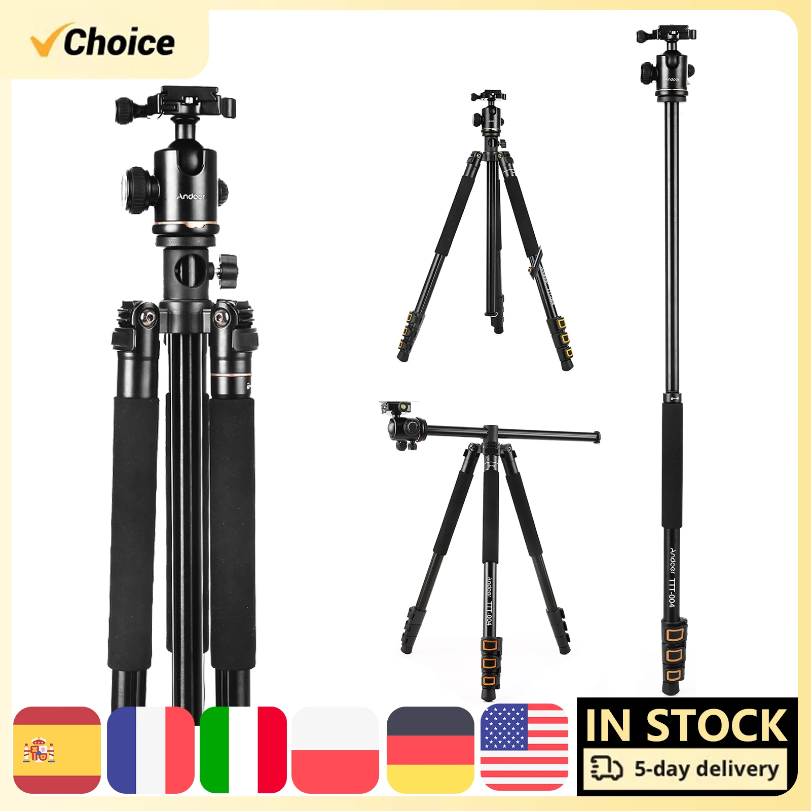 Andoer 200cm/78.7 Inch Camera Tripod Monopod Horizontal Mount with Ball Head 4-Section Extendable for DSLR ILDC Cameras Travel