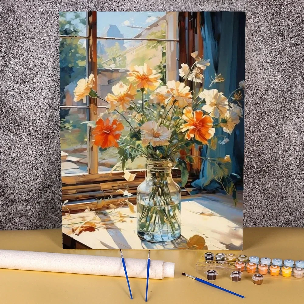 

Oil painting Flower DIY Kit HandMade Acrylic Paint Scenery Decoration Art Picture By Numbers Unique Gift Home Wall Decor