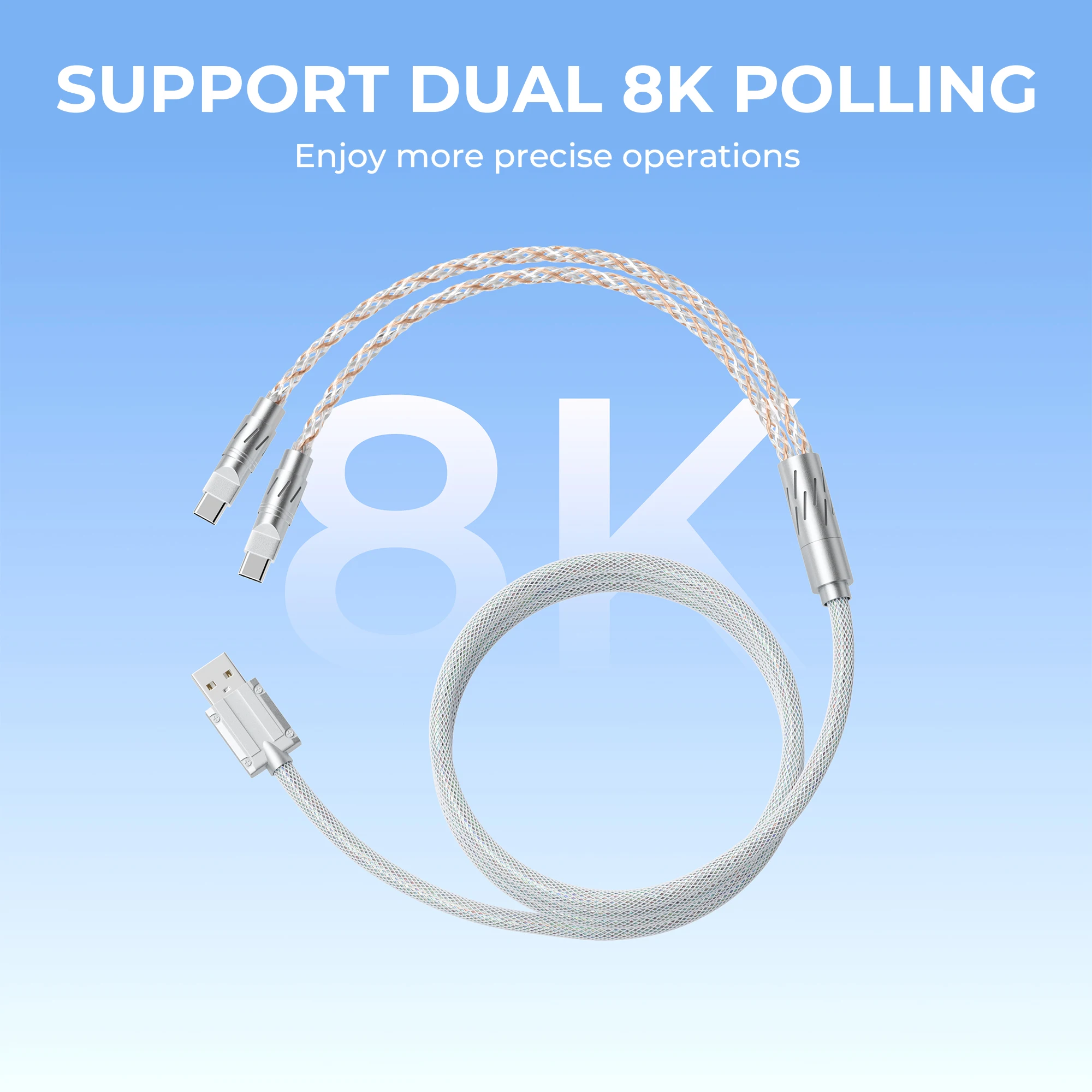 

XVX Keyboard Cable 2-in-1 USB C to USB A Cable for Gaming Keyboard 1.5M LED Braided Cable with CNC Metal Connector