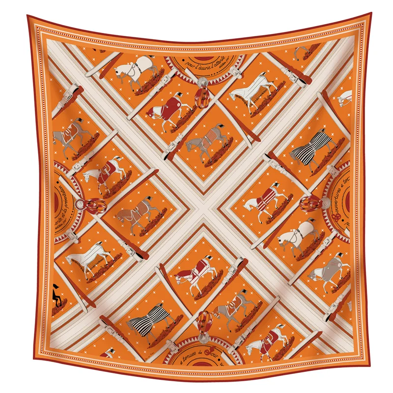 90CM Fashion Printed Cashmere Silk Scarf Designer Luxury Pashmina Shawls for Women Square Scarves Curled Edges Stole Blanket view 3