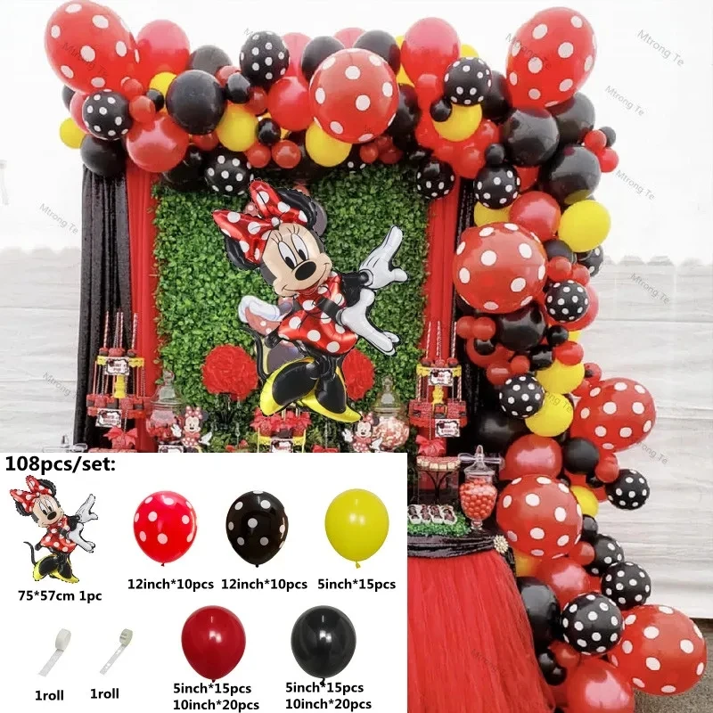 108pcs/Set Minnie Mouse Foil Balloons Garland Arch Kit Red Black Latex Air Globos Birthday Baby Shower Party Decoration Kids Toy