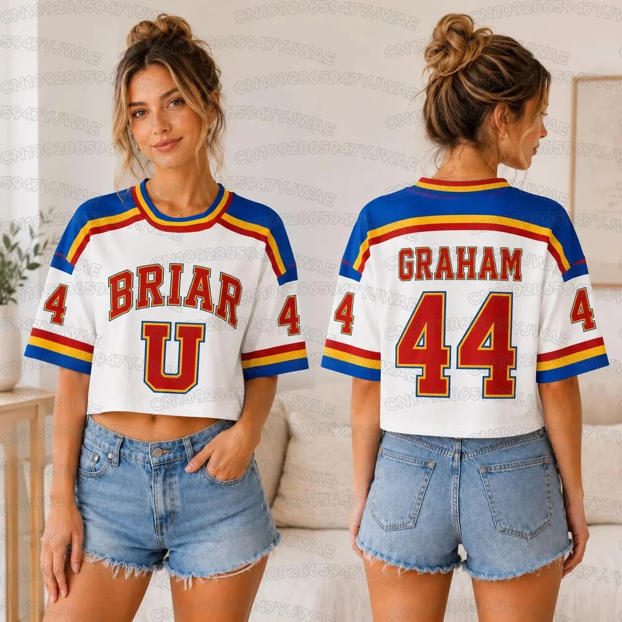 

Summer Crop Top Football Jersey Short Sleeve Women's Off Campus Briar University Graham 44 DI LAURENTIS Crop Tops T-shirt