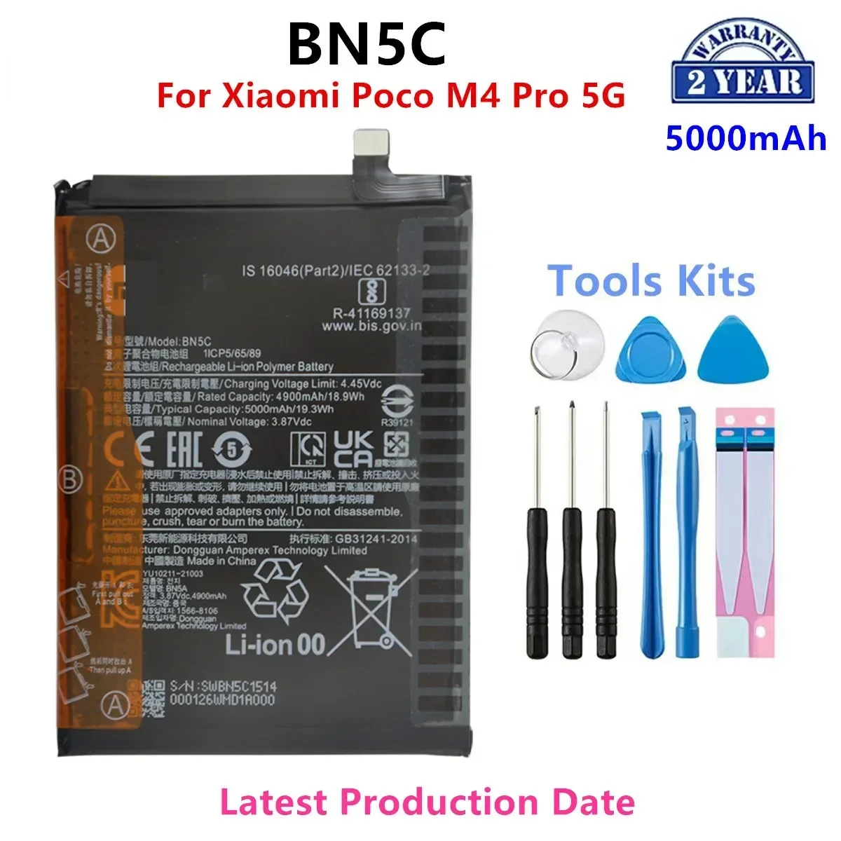 

Brand New BN5C 5000mAh Battery For Xiaomi Poco M4 Pro 5G M4pro Phone Replacement Batteries+Tools