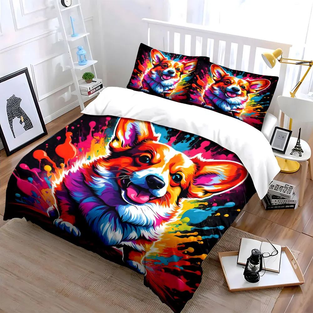 Dog with Color Splash Background Artwork Print Bedding Set 1 Duvet Cover 2 Pillowcases for Adult and Children Luxury Gift