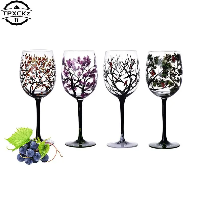 

Four Seasons Trees Wine Glasses Goblet Creative Printed Round Glass Cup For Wine Beer Cocktail Large Capacity Glass Cup Gift