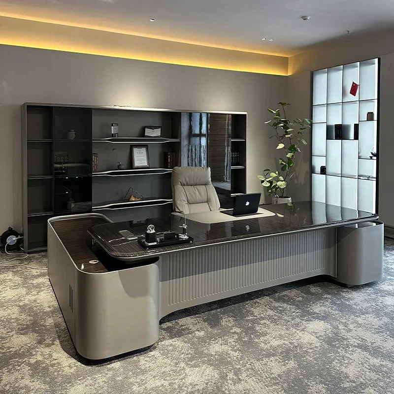 K Boss table light luxury high-end desk President Chairperson Bantai modern ebony leather baking paint