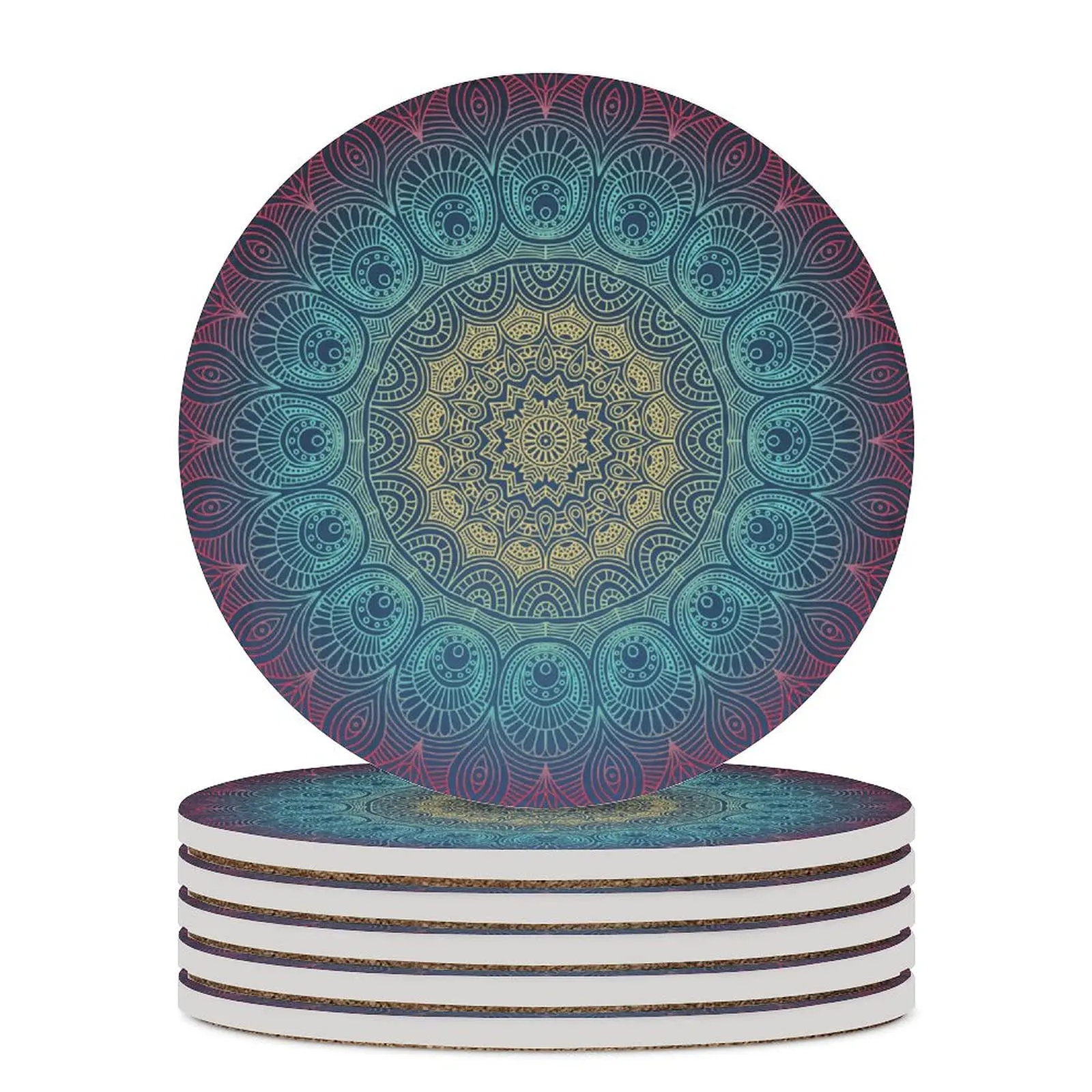 Beautiful Mandala Print Pattern Ceramic Round Coaster for Home Coffee Table Spirituality Graphic Design Farmhouse Drink Coasters