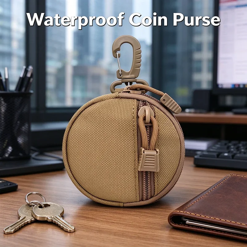 Waterproof Nylon Coin Pouch EDC Round Keychain Bag Earbuds Case Lightweight Expandable Outdoor Sports Women Men Portable Gear