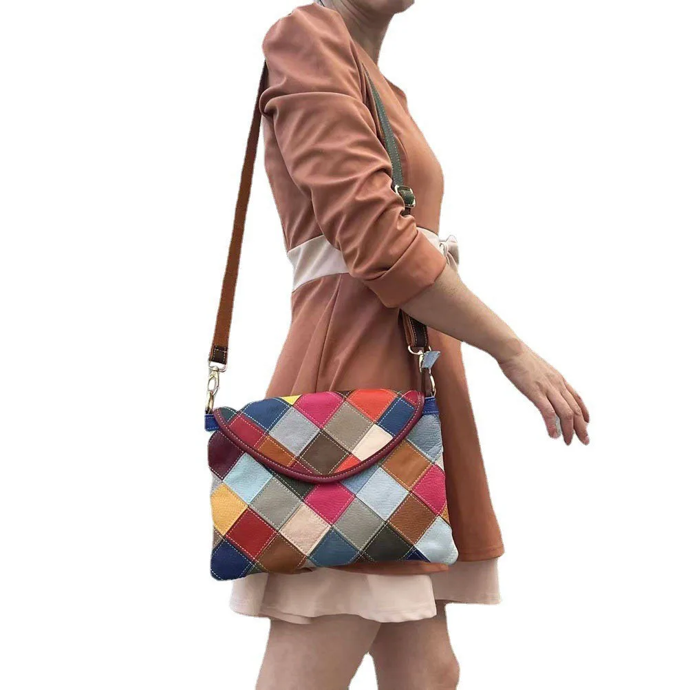 Fashion Envelope Bag White-collar Commuter Women's Colorful Genuine Leather Rhombus Stitching Shoulder Messenger Bag