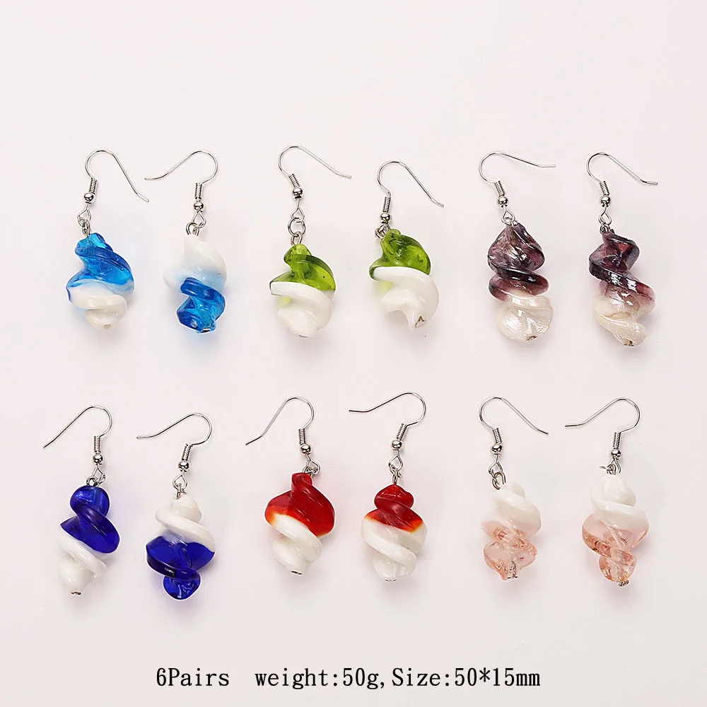 QianBei Wholesale Fashion 6Pairs Handmade Murano Lampwork Glass Mix Color Women\'s Round Earrings Female Jewelry