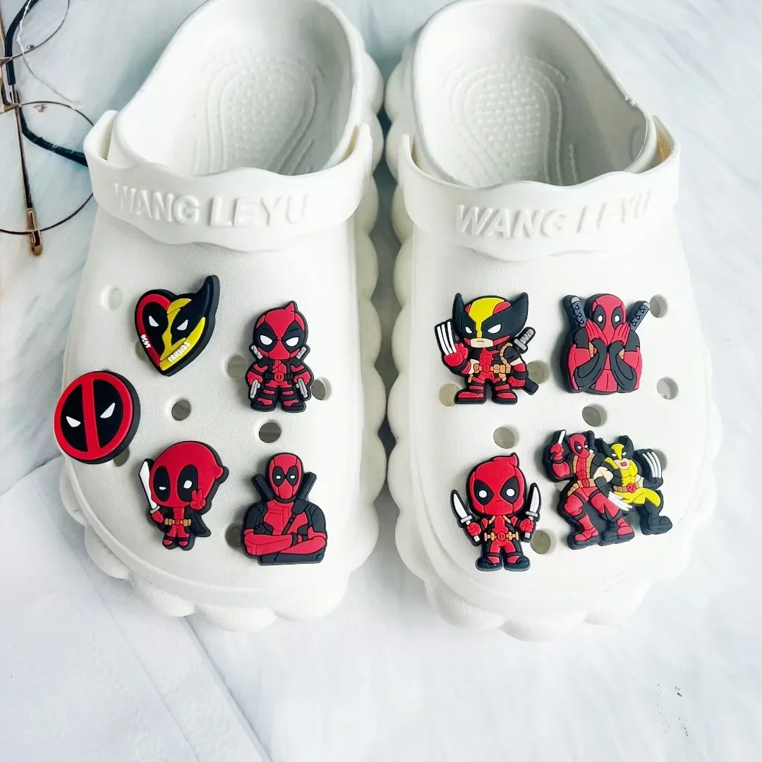 9pcs/set Movie Deadpool&Wolverine Shoes Buckle DIY Crocsed Soft Glue Shoes Flower Decorative Accessories Charms for Best Friends